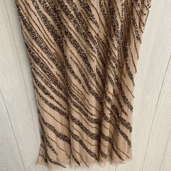 Mac Duggal Long Sleeve Beaded Column Gown Size 12 Mocha 5240 NWT - Picture 6 of 10